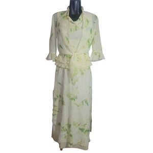 Vintage Ribkoff Trends Yellow And Green Leaf Print Skirt Set